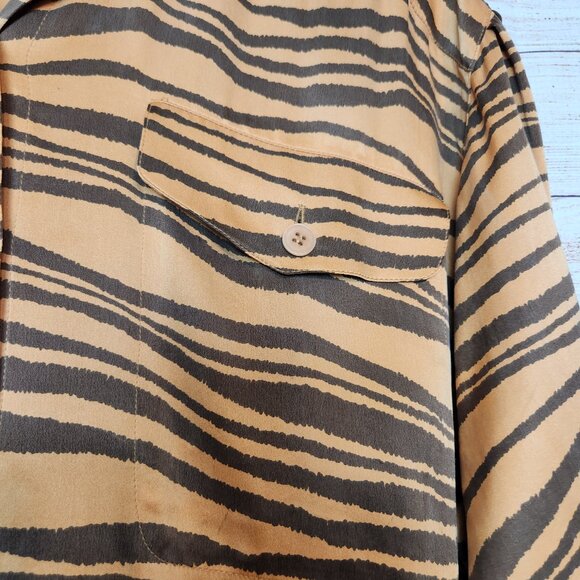 Vtg Escada Women's Long Sleeve Blouse Orange Animal Print Size 42 M 100% Silk - Picture 6 of 14
